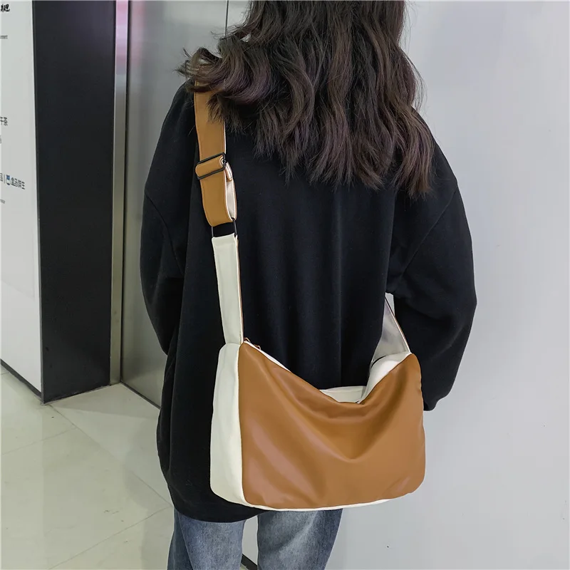 Купи Large Shoulder Bag PU Leather+Canvas Crossbody Shoulder Bags For Women 2022 New Korean Messenger Bag Casual Shoppers Sac Simple за 814 рублей в магазине AliExpress