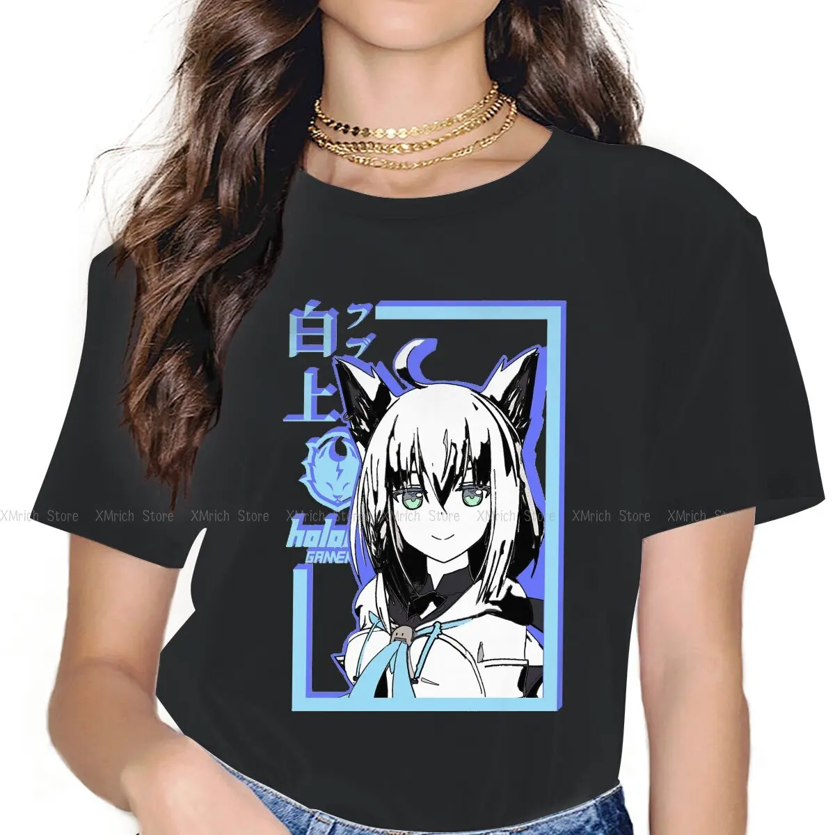 

Shirakami Fubuki Women Clothes Hololive VTuber Oversized T-shirt Kawaii Vintage Female Blusas