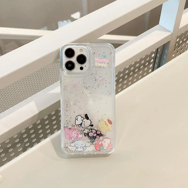 

Kawaii Sanrio Cartoon Quicksand Mobile Phone Case iPhone14Promax Cute Mobile Phone Anti Falling Shell Cinnamoroll Creative Gifts