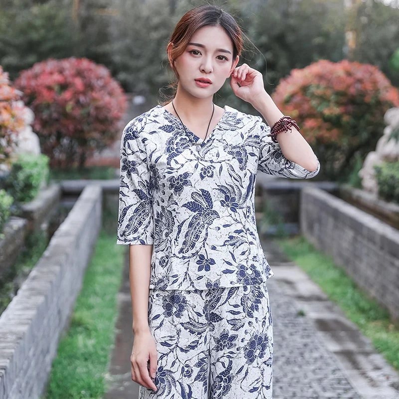 Оригинальный этнический Sle сине-белый фарфоровый комплект из хлопка и льна