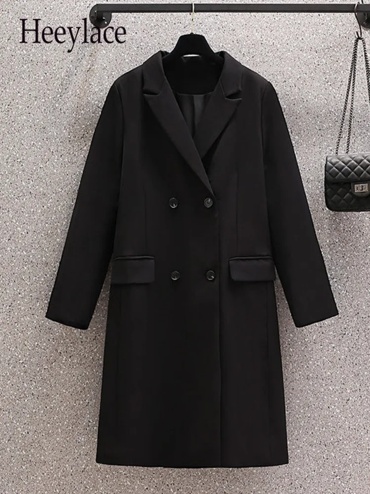 

Women Trench Solid Notched V Neck Double Breasted Long Women's Windbreaker Coat Office Lady Autumn Winter England Fashion Trench