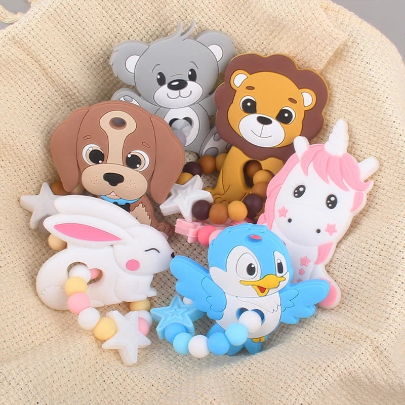 

Silicone Teether Bracelet for Baby Girl and Boy Teething Ring Cartoon Animal Teethers Toys Shower Gift QX2D