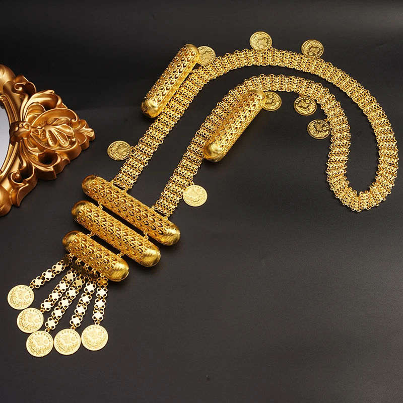 New Kurdish Wedding Jewelry Chain for Bridal Arabic Coin Jewelry Body Chains Gold Plated Chain Jewelry Bijoux Marriage