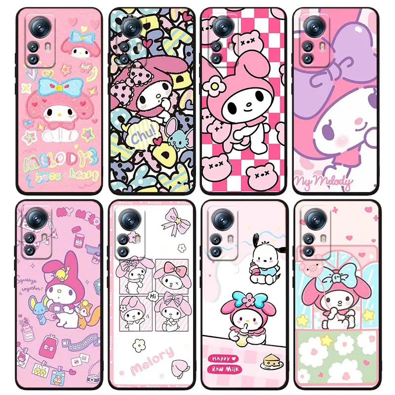 

Sanrio Melody Cartoon Cute Phone Case For Xiaomi Mi 12T 12S 12X 12 11 11T 11i 10T 10 Pro Lite Ultra 5G Soft Cover Black Funda