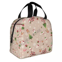 christmas holiday hut santa claus insulated lunch bags print food case cooler warm bento box for kids lunch box for school