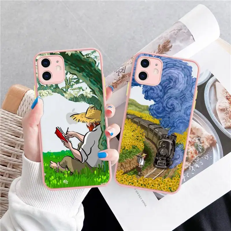 

Art Van Gogh Oil Painting Phone Case for iPhone X XR XS 7 8 Plus 11 12 13 pro MAX 13mini Translucent Matte Case