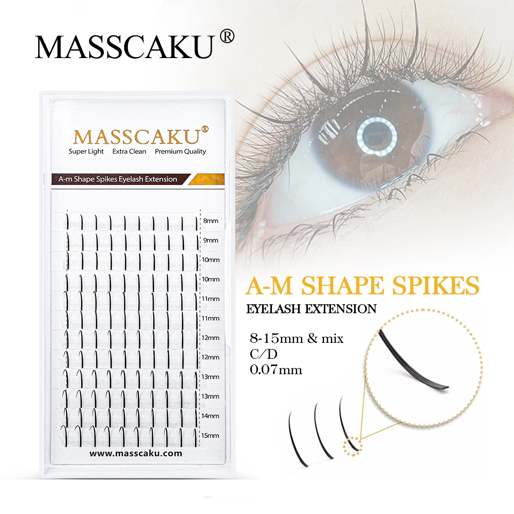 

Masscaku High Quality C/D Curl A M Shape Spikes Lash 0.07mm Individual Faux Mink Eyelashes In Bulk Wholesale Mixed Length