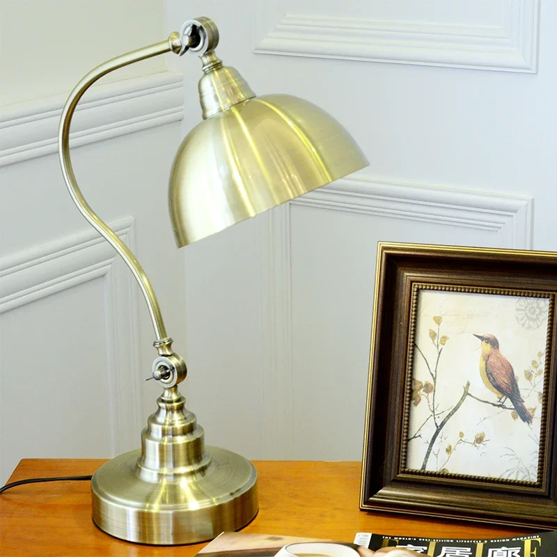 American rural antique desk lamp study bedroom bedside modern all-copper LED reading retro free shipping