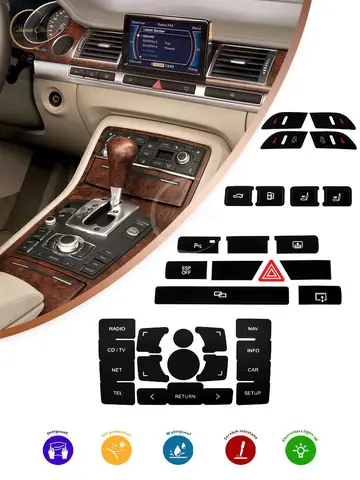 Для Audi A8 D3 кнопка ремонтные наклейки A8 4E аксессуары тюнинговые наклейки для приборной панели полировка сиденья регулировка переключателя багажника топлива