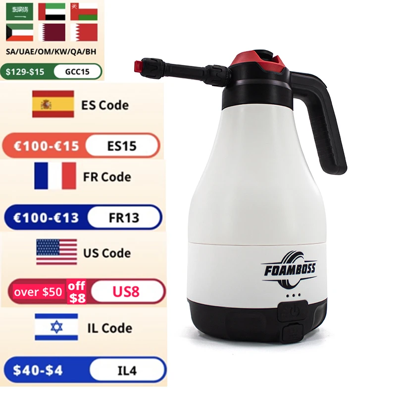 

2500mAh foam boss electric sprayer 1.8L automatic pressure gun for car wash sprayer corrosion resistant acid Alkali