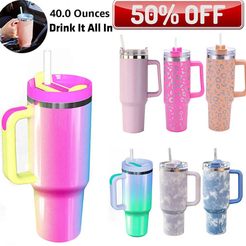

40oz Tumbler Stainless Steel Insulated Travel Car Coffee Mug with Straw Lid Thermos Vacuum Cups Keep Cold and Hot Leak Proof