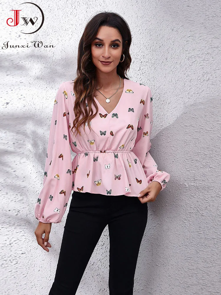 Весенне-летняя женская блузка рубашка с милым цветочным принтом топы v-образным