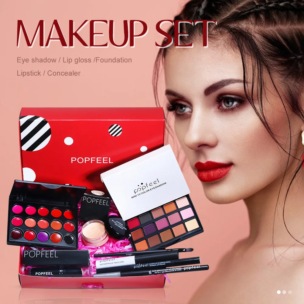 

8Pcs All In One Makeup Kit Eyeshadow Palette Concealer Eyebrow Eyeliner Pen Mascara Lipgloss Makeup Gift For Women
