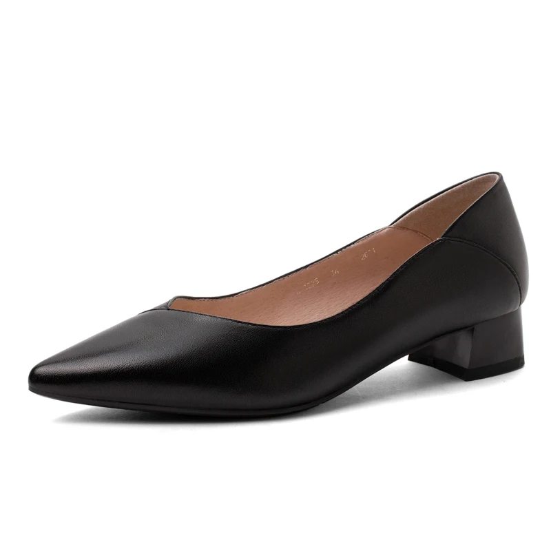 34-42 Summer High Heel Shoes Cowhide Pointed Thin Heel Comfortable Shallow Mouth Thick Heel Women's High Heel Shoes Large