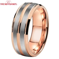 8mm rose gold mens womens fashion finger jewelry tungsten ring wedding band stepped beveled edges brushed finish comfort fit