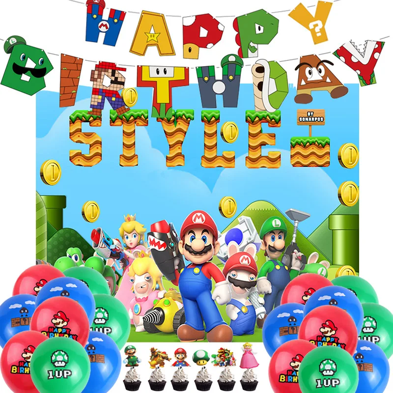 

Super Mario Cartoon Banner Cake Flag Suit Mario Game Themed Children's Birthday Party Decorations Site Decoration Party Supplies