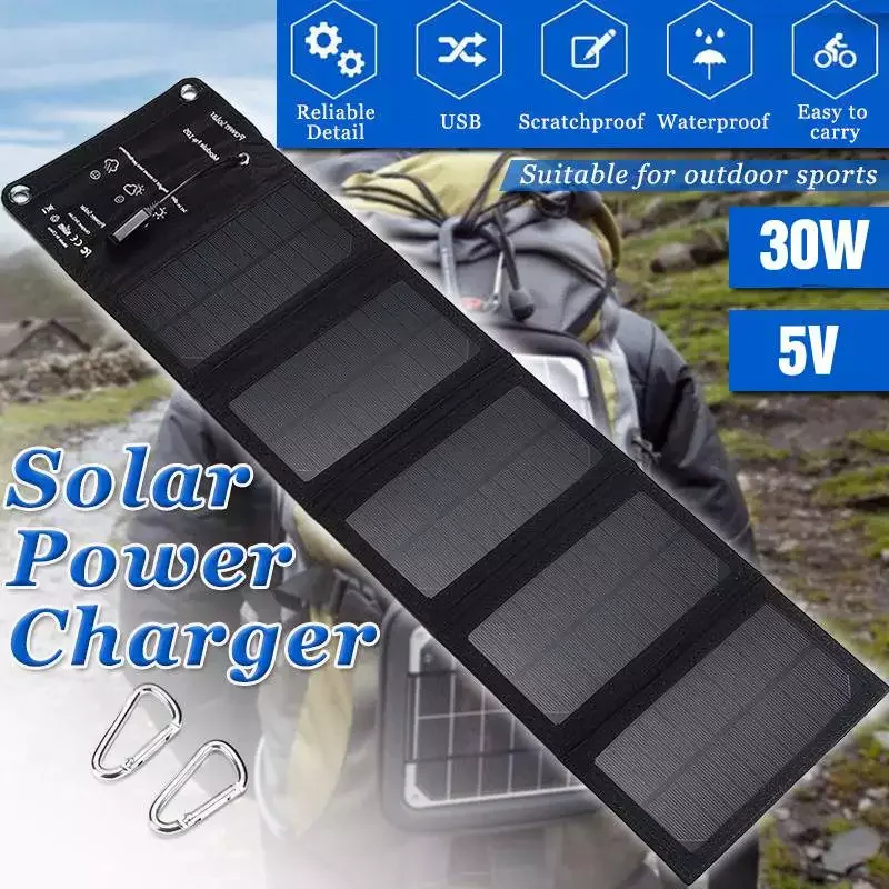 

30W Foldable Solar Panel Sun Power Solar Cells Charger Battery 5V USB Protable Solar Panels for Smartphone Camping