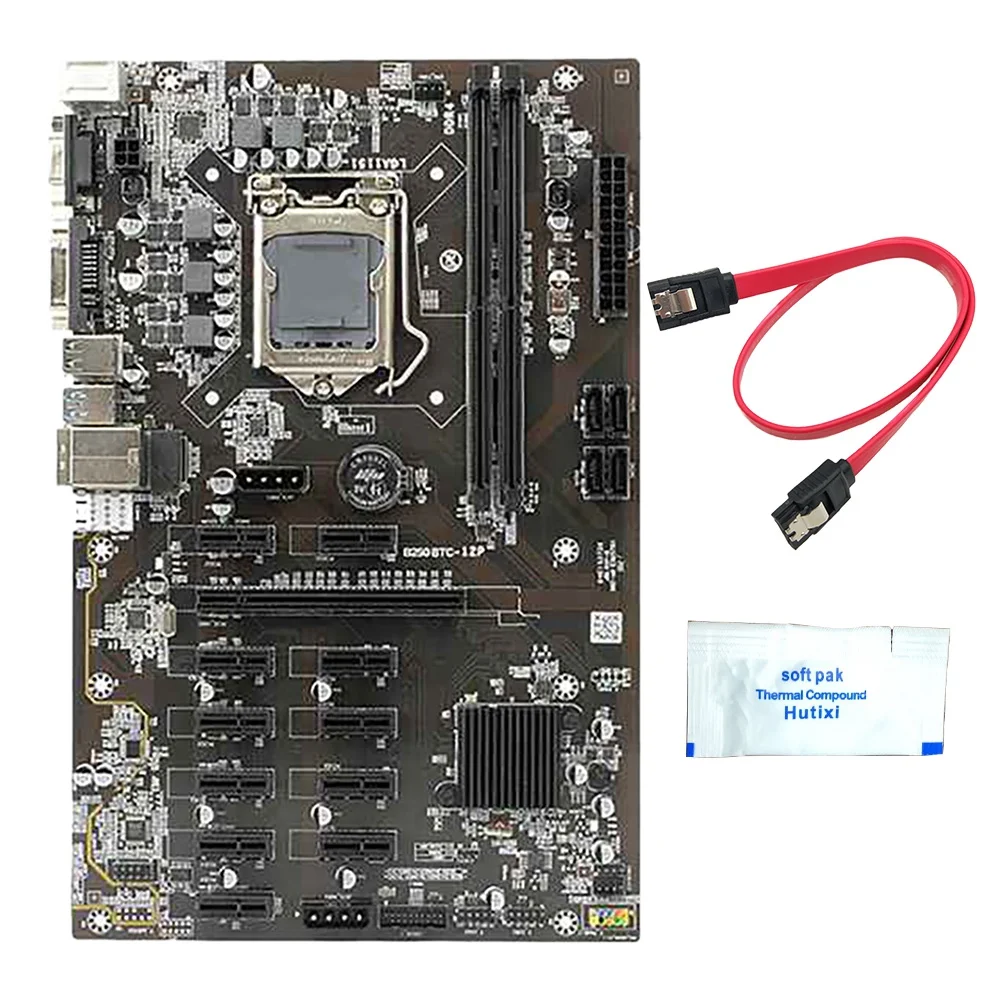 

B250 BTC Mining Motherboard 12 PCI-E Graphics Card Slots LGA1151 DDR4 DIMM RAM SATA3.0 with Thermal Grease+SATA Cable