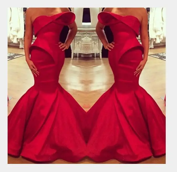 

robe de soiree 2019 Saudi Arabian Design Red Sweetheart Mermaid Satin Floor Length Evening Dresses Custom Prom evening Dress