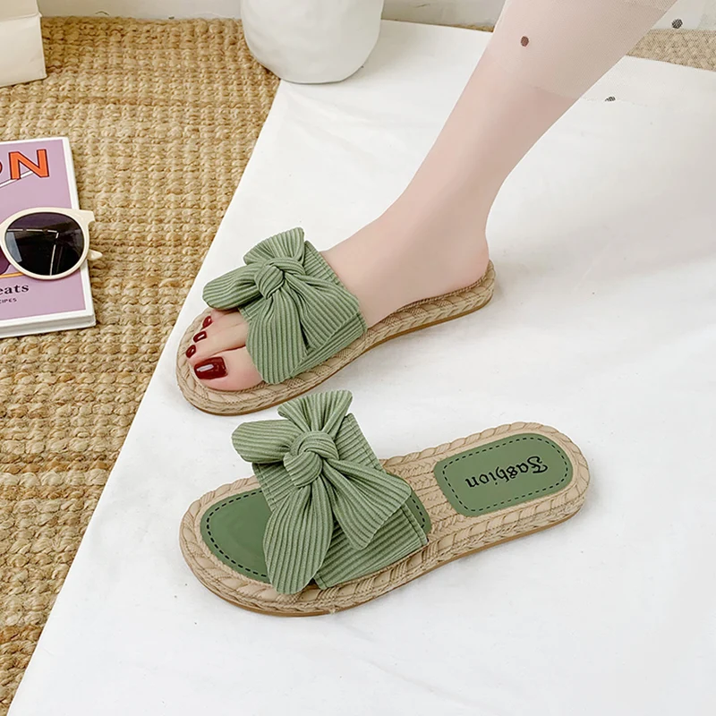 

Shoes Summer Clogs Woman Slippers Soft Butterfly-Knot Slides Pantofle Low Fashion Beach Comfort 2022 Flat Luxury Basic PU Butter
