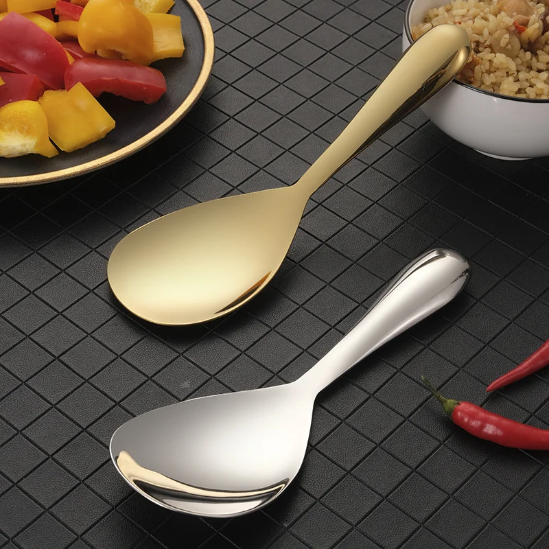 

Silver Gold Soup Rice Spoon Tableware Stainless Steel Long Handle Cooker Scoop Buffet Serving Cutlery Kitchen Cooking Utensils
