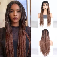 ombre brown synthetic long braided 134lace front box braids wigs for women high temperature african braided wigs with baby hair
