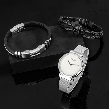 Wrist Watches with Bracelet for Men Luxury Gift Minimalist Ultra Thin Fashion Simple Mesh Belt Silver Quartz Watch Reloj Hombre-36861