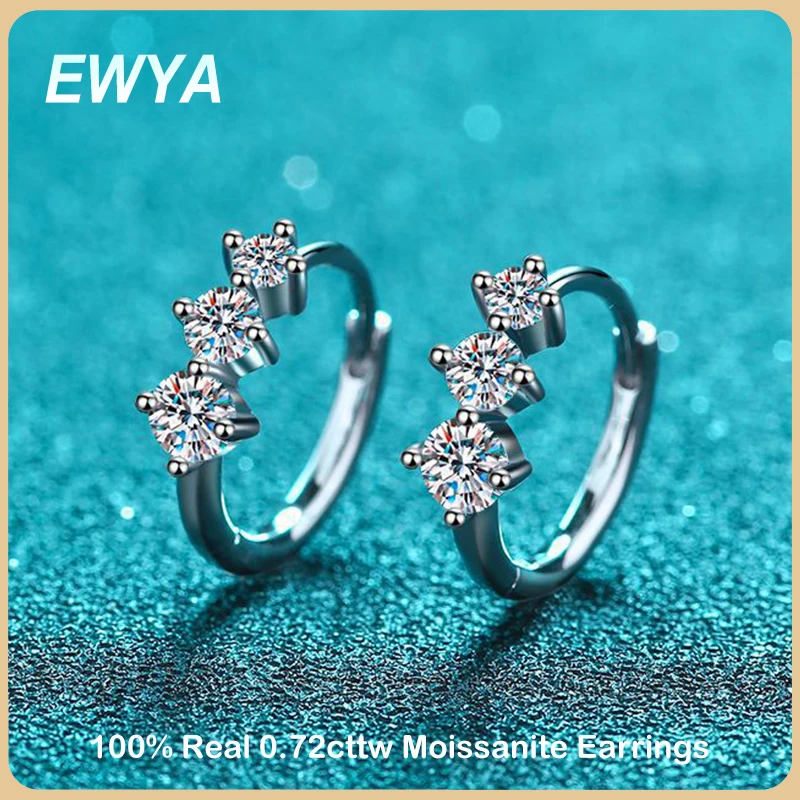 

EWYA Trendy D Color 0.72cttw Full Moissanite Hoop Earrings For Women Girls S925 Sterling Silver GRA Certified Diamond Earring