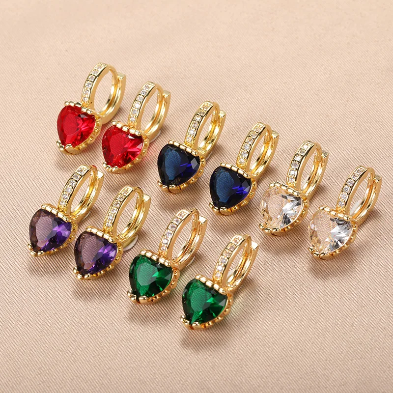 

Exquisite Multicolor Love Heart Pendant Zircon Earrings For Women Boho Geometric Hoop Earrings Fashion Jewelry pendientes aretes