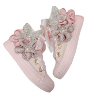 spring new women canvas shoes fashion handmade girl purple vulcanized sneakers 3d butterfly flower casual high low flat shoes