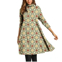 spring summer long sleeves dresses women printed sexy beach vintage clothing holiday casual loose