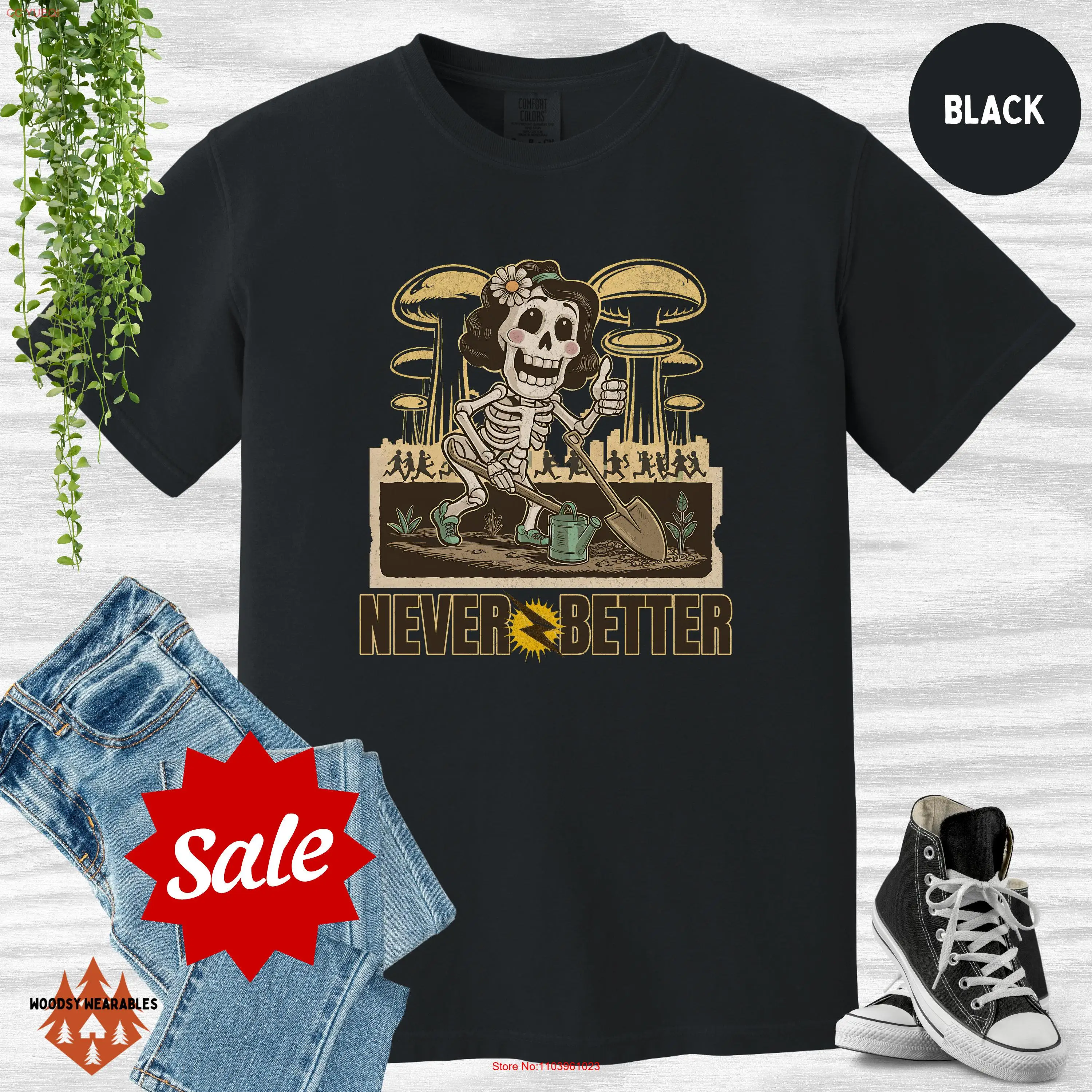 Футболка Never Better Skeleton Gardening с апокалиптическим юмором Dark Survivor Comfort Colors 1717 длинные