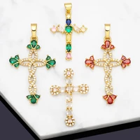 ocesrio trendy multicolor cross necklace pendant copper gold plated crystal cz crucifix jewelry making supplies bulk pdta827