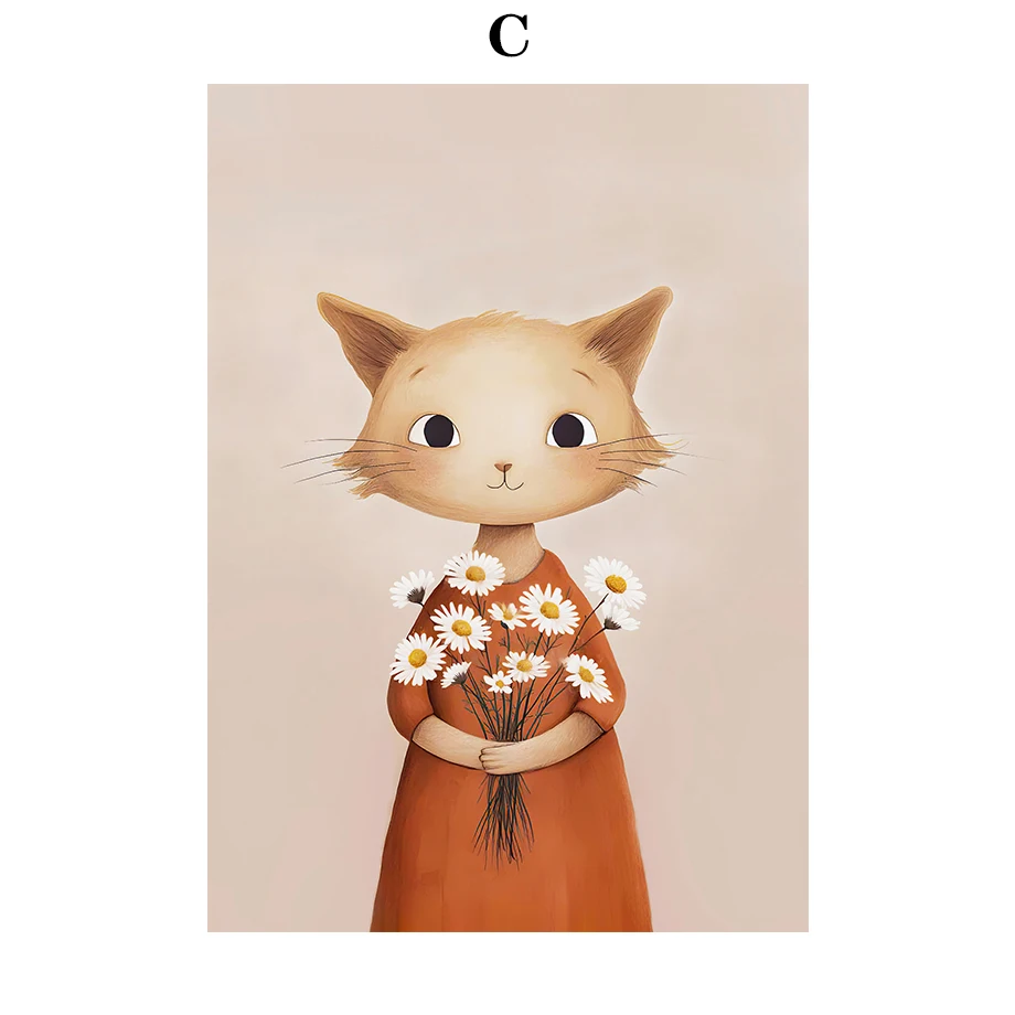 

Настенный постер "Лесной принт с животными и ромашками", холст