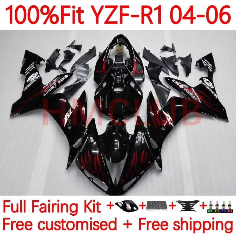 

Injection Body For YAMAHA YZF-R1 YZF R1 R 1 1000CC YZF1000 YZFR1 2004 2005 2006 YZF-1000 04 05 06 Fairings red flames blk 3No.3
