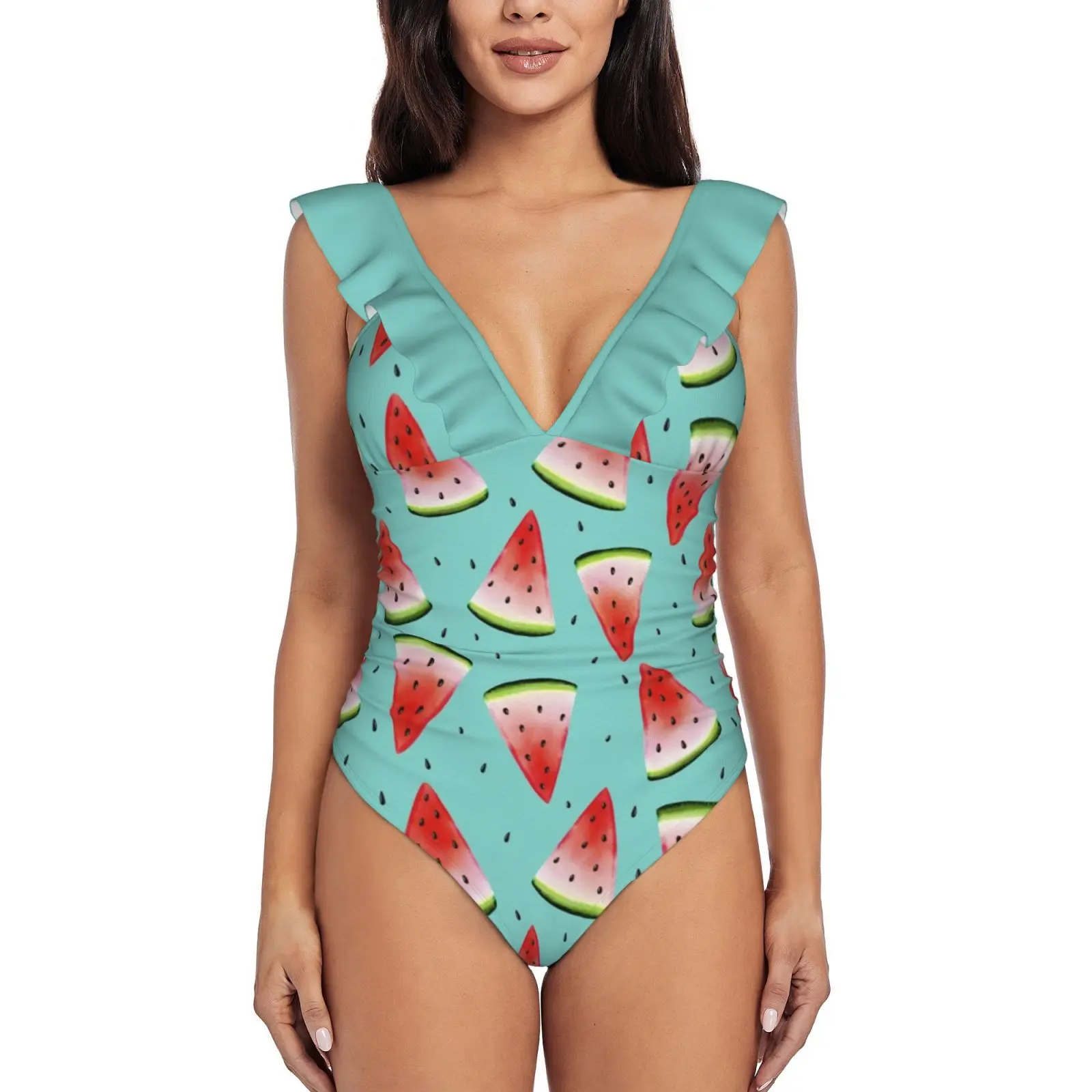 

Дыню танец: летний узор и наклейка в виде дыни комплект с оборками цельный купальник женский сексуальный Монокини купальник новый пляжный купальник