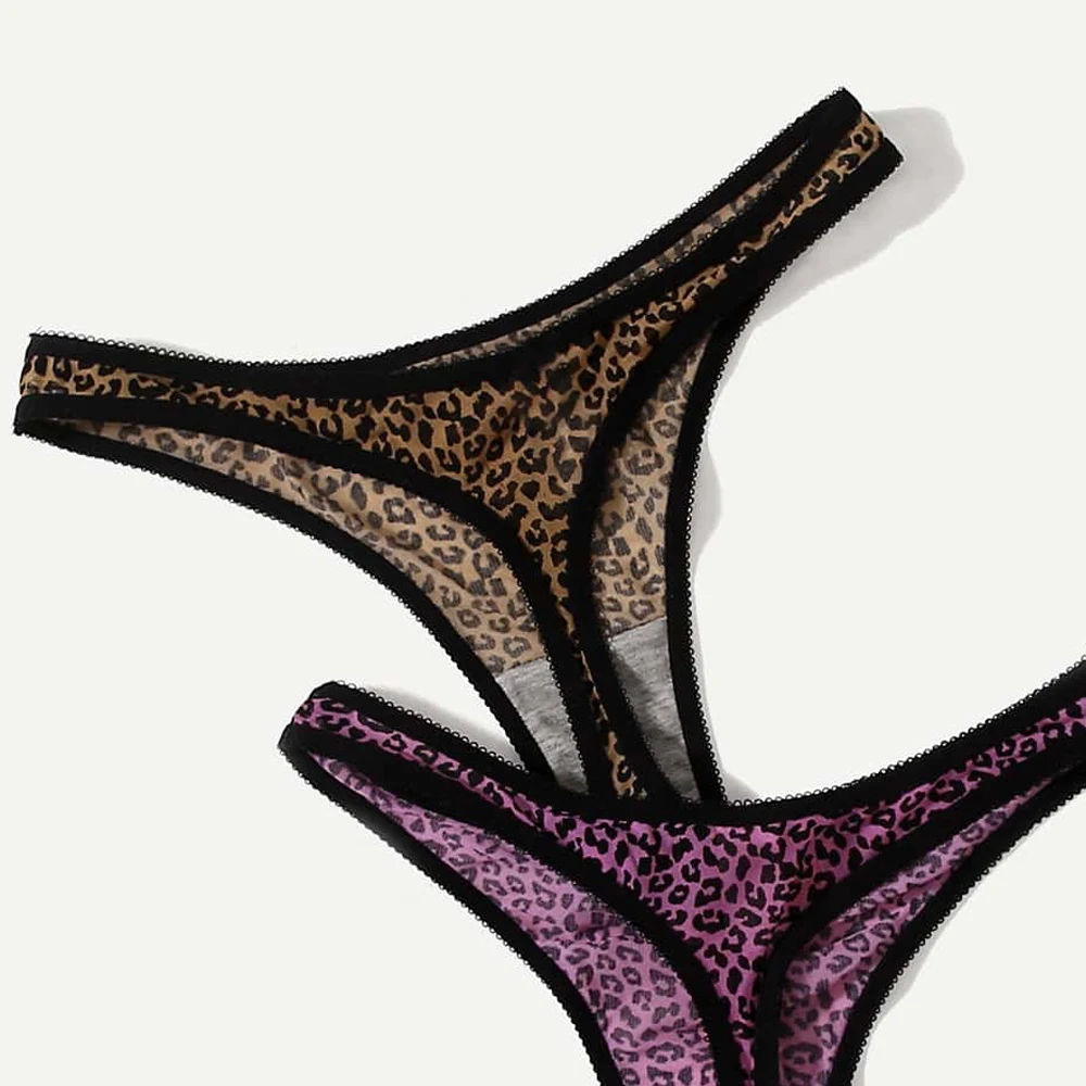 3 шт./упаковка Женские Трусы-стринги с леопардовым принтом