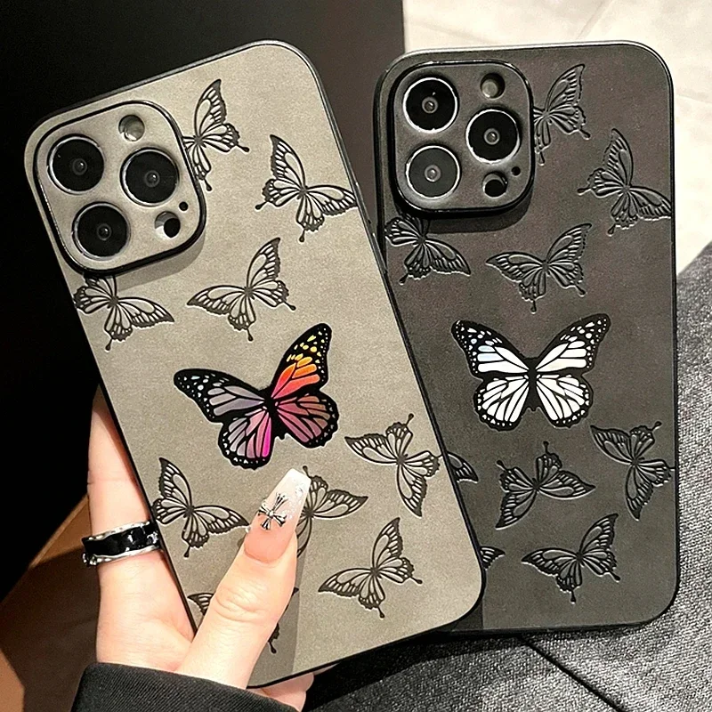 

2023 Luxury Cortex Butterfly Phone Case For iPhone 14 13 12 11 Pro Max 7 8 Plus X Xs XR Max Laser Bumper Cases Cover