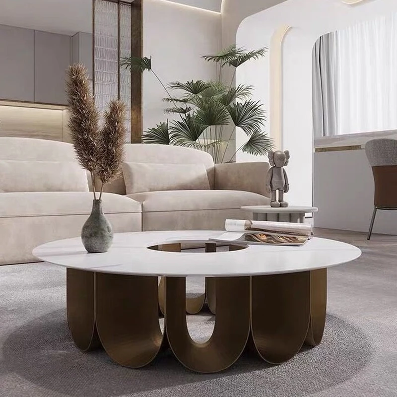 

High Quality Nordic Light Luxury Marble Countertop, Creative Stainless Steel Base Coffee Table