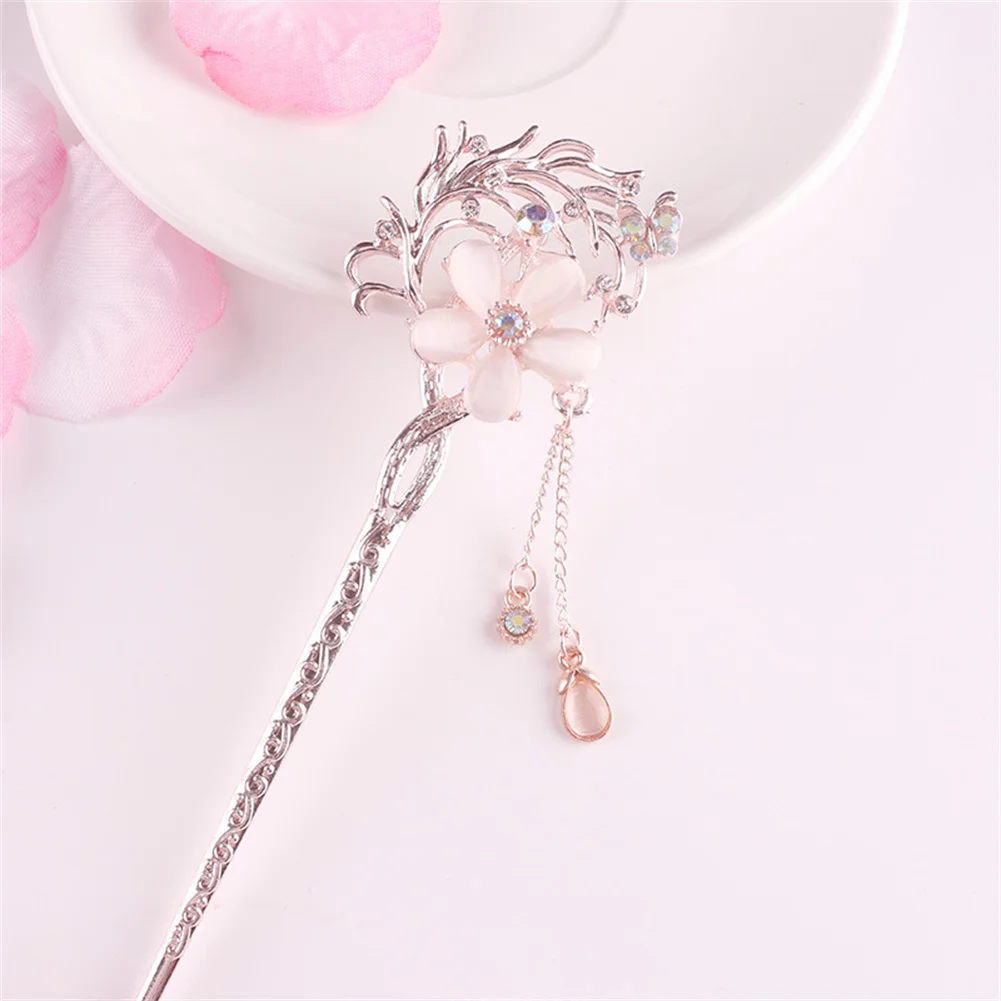 

Fashion Metal Chinese Style Tassels Hair Stick Flower Rhinestone Hair Chopsticks Hairpin Wedding Party Headwear Headpiece