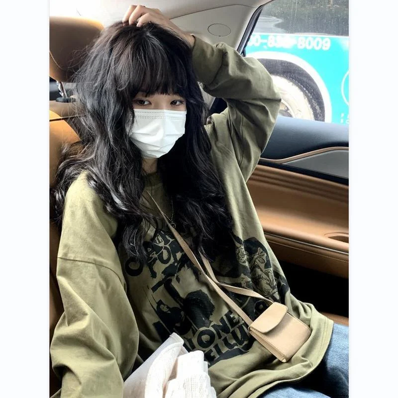 HOUZHOU Harajuku Long Sleeve T-shirt Women Y2k Vintage Aesthetic Top Tee Grunge Autumn Gothic Basic T Shirt Streetwear Korean