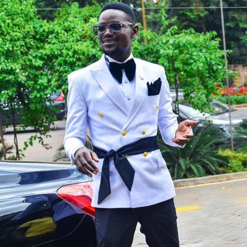 

Двубортный свадебный смокинг для жениха, белые мужские костюмы с брюками, приталенный Африканский модный костюм, куртка, 2 шт., 2023