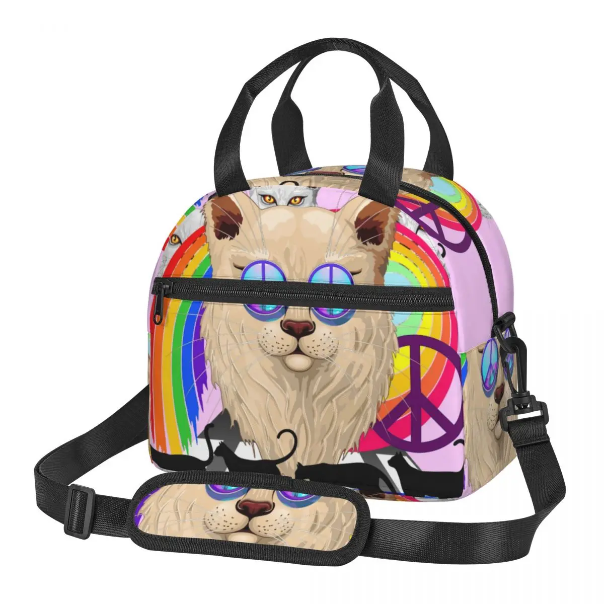 

Термоизолированная сумка, Ланч-бокс с рисунком кошки, радуги, мира и любви, сумка для ланча, сумка для холодильника, сумка-холодильник, сумка для еды