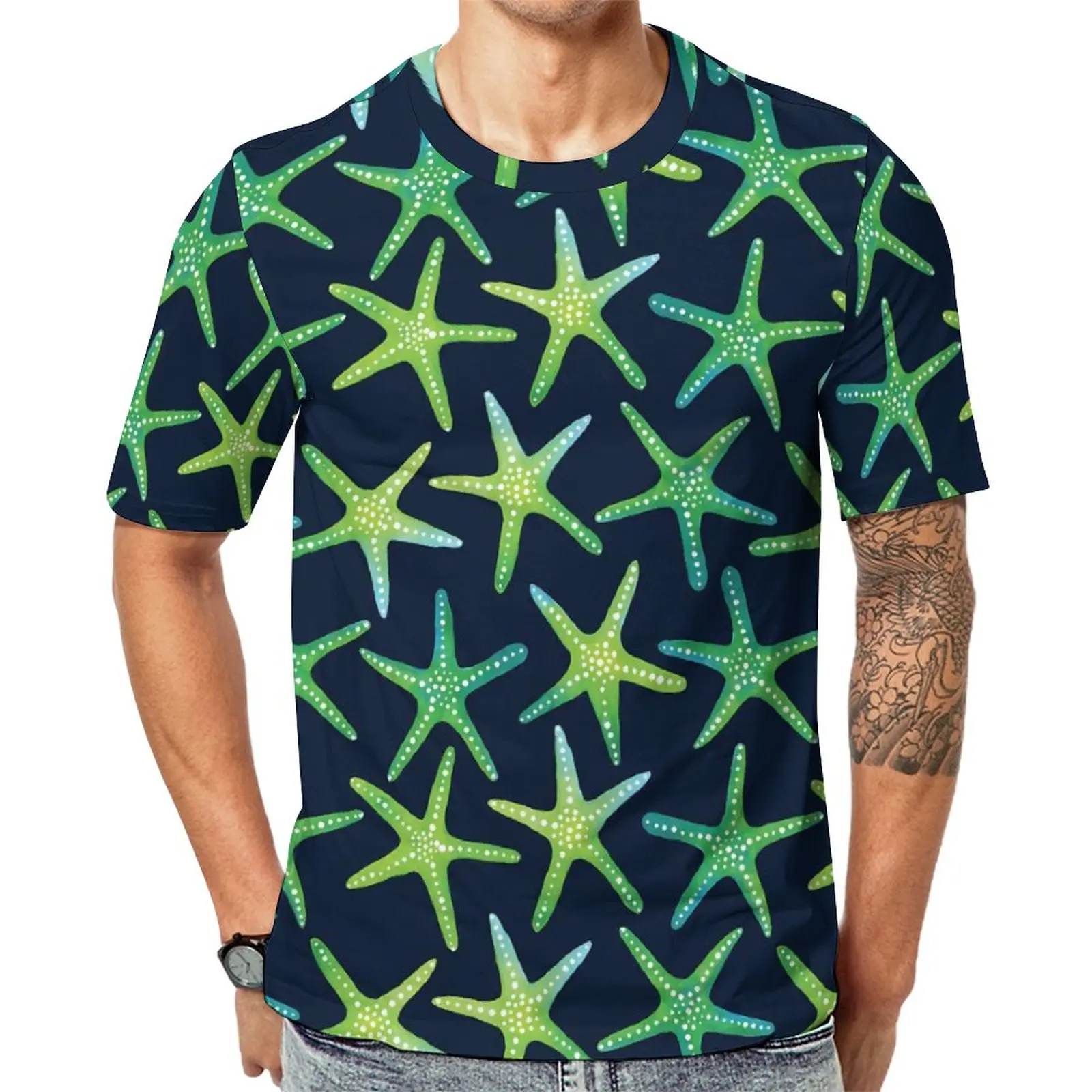 

Green Starfish T Shirt Men Sea Creature Streetwear T Shirts Summer Novelty Tee Shirt Short Sleeve Pattern Oversized Clothing