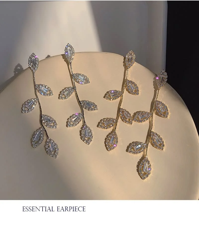 Новейший дизайн ивовые листья Позолоченные алмазные имитационные серьги