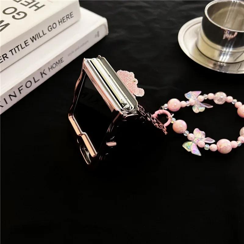 Блестящий чехол с медведем и гальваническим покрытием для телефона Samsung Galaxy Z Flip 6