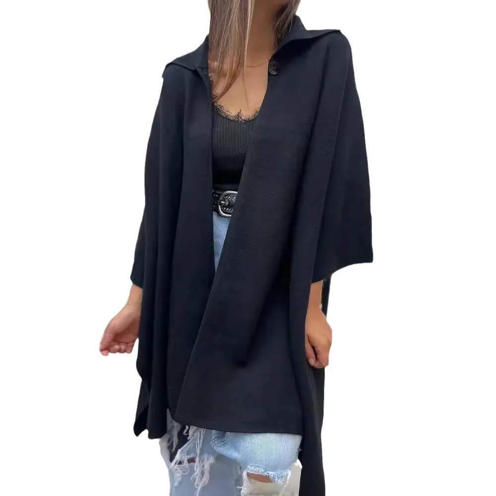 2024 женский осенне-зимний однотонный повседневный кардиган свободная ветровка на