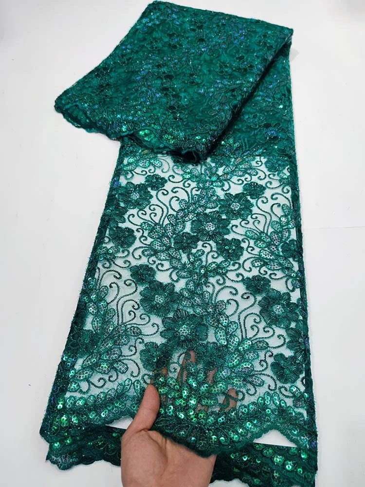 

Latest African Net Lace Material With Sequins French Mesh Lace Fabric African Lace Fabric 5 Yards Nigerian For Celebration Dress