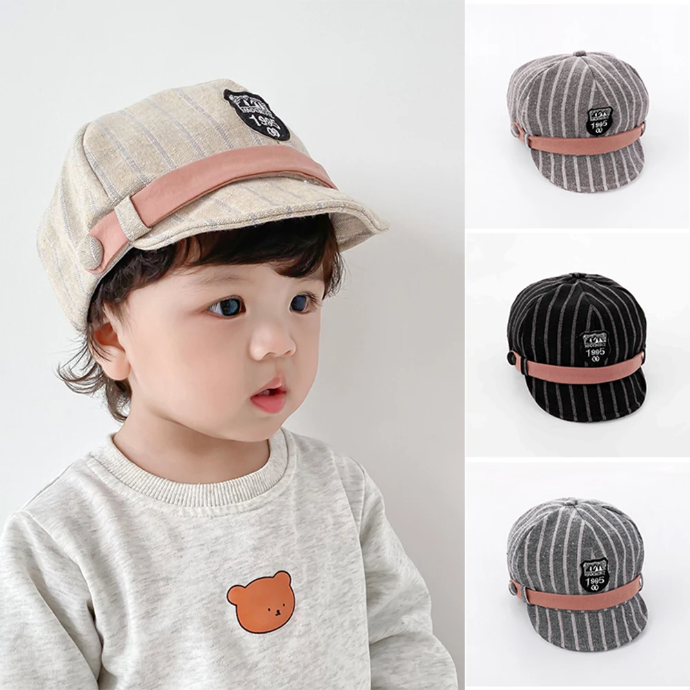 

Boys Girls Striped Peaked Cap Baby Fashion Casual Embroidery Baseball Caps Sunshade Flat Wide Hip Pop Hat For Kids 1-5 Years