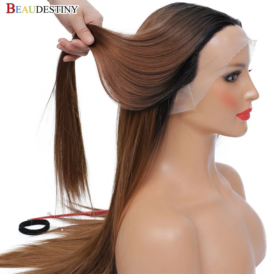 

Straight Wig Hair Synthetic Ombre Brown Lace Front Wig Pre Plucked Glueless Full Lace Wigs For Women T Part 360 Lace Frontal Wig